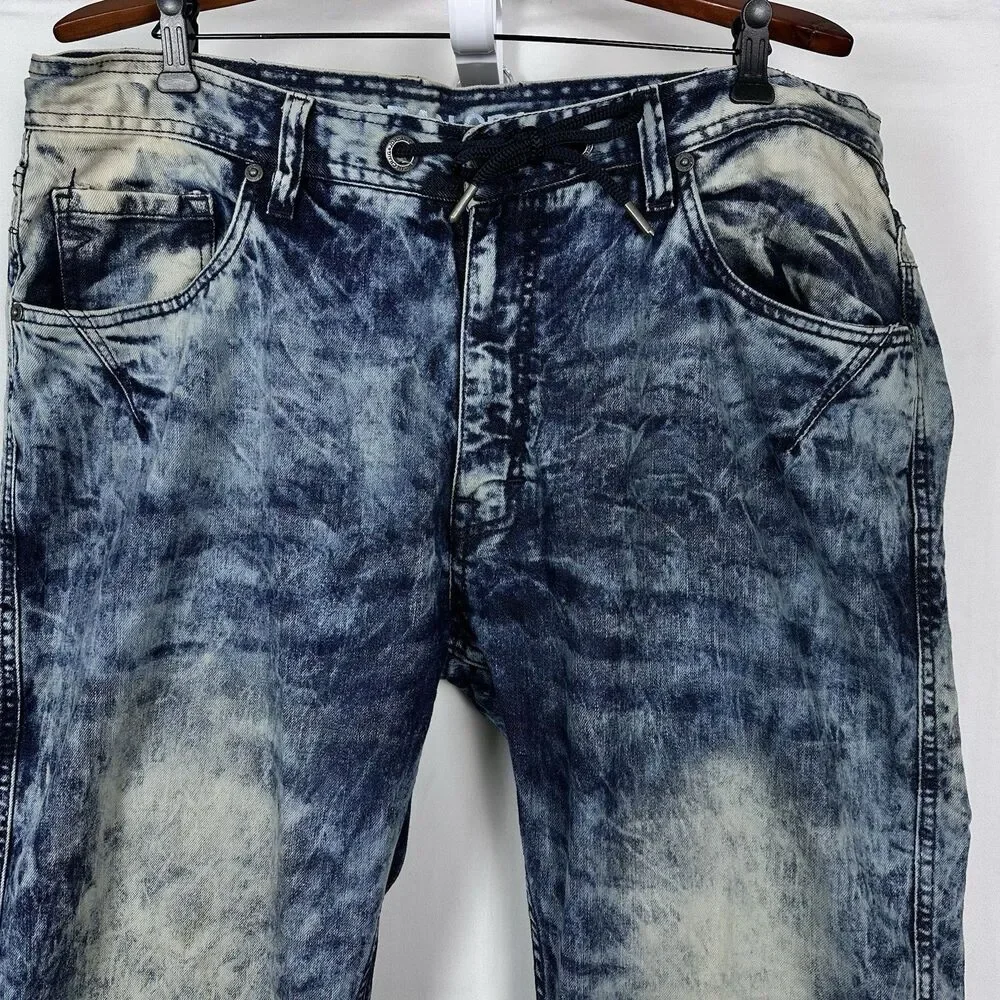 Jordan Craig Jeans Mens 40x34 Acid Wash Jogger Drawstring Slim Fit Denim Blue